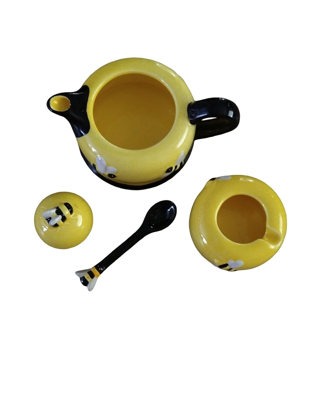 Houston Harvest 3 Piece Honey Bee Tea Stacked  Ceramic Teapot  Set